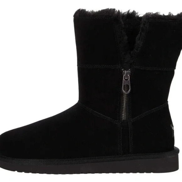 Koolaburra by UGG Aribel Short Winter Boots Mid Calf Faux Fur Black - Picture 4 of 6